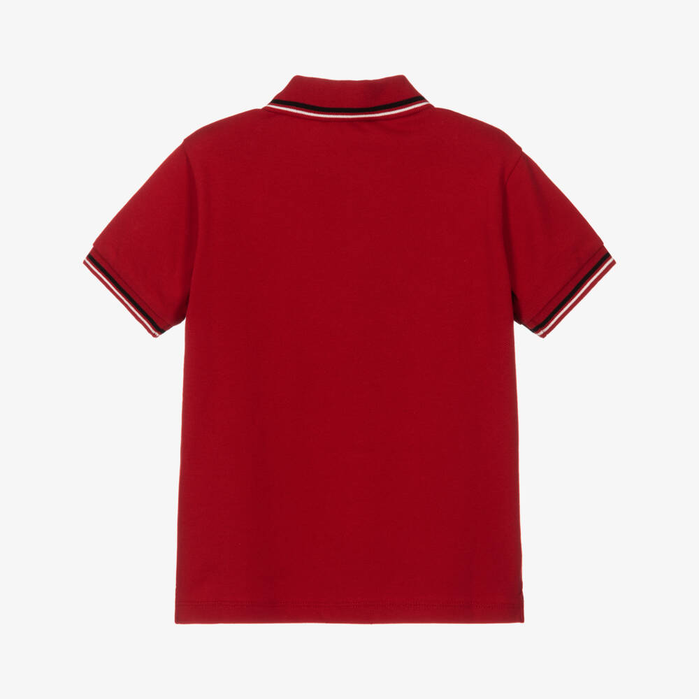 Emporio Armani-Boys Red Cotton Polo Shirt | Childrensalon Outlet
