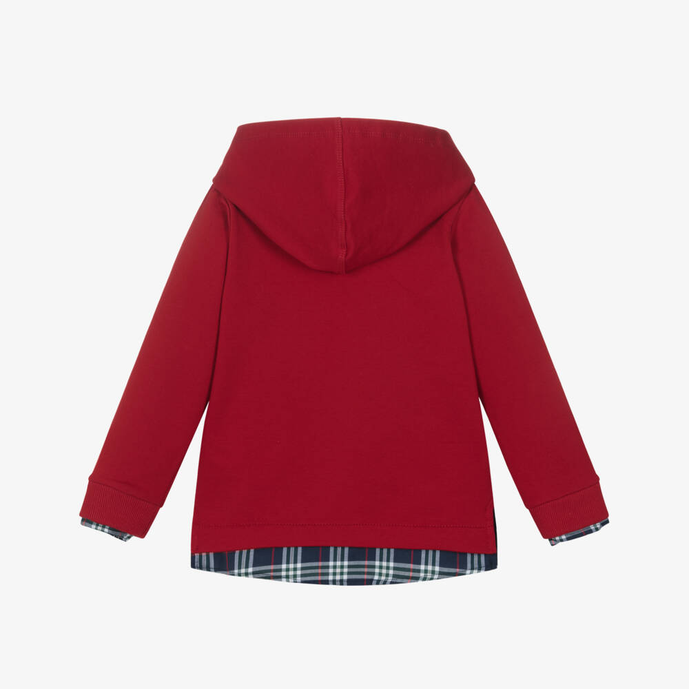 Lapin House-Boys Red Cotton Preppy Hoodie with Layered Look | Childrensalon Outlet
