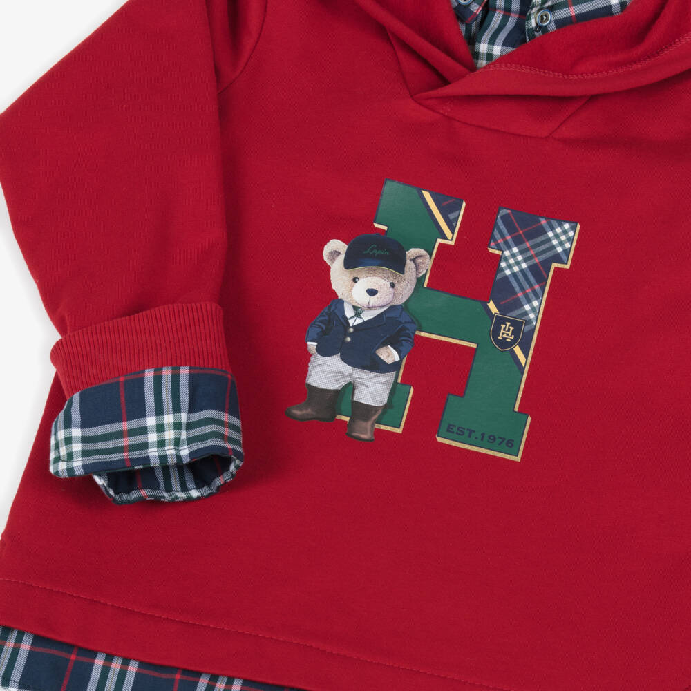 Lapin House-Boys Red Cotton Preppy Hoodie with Layered Look | Childrensalon Outlet