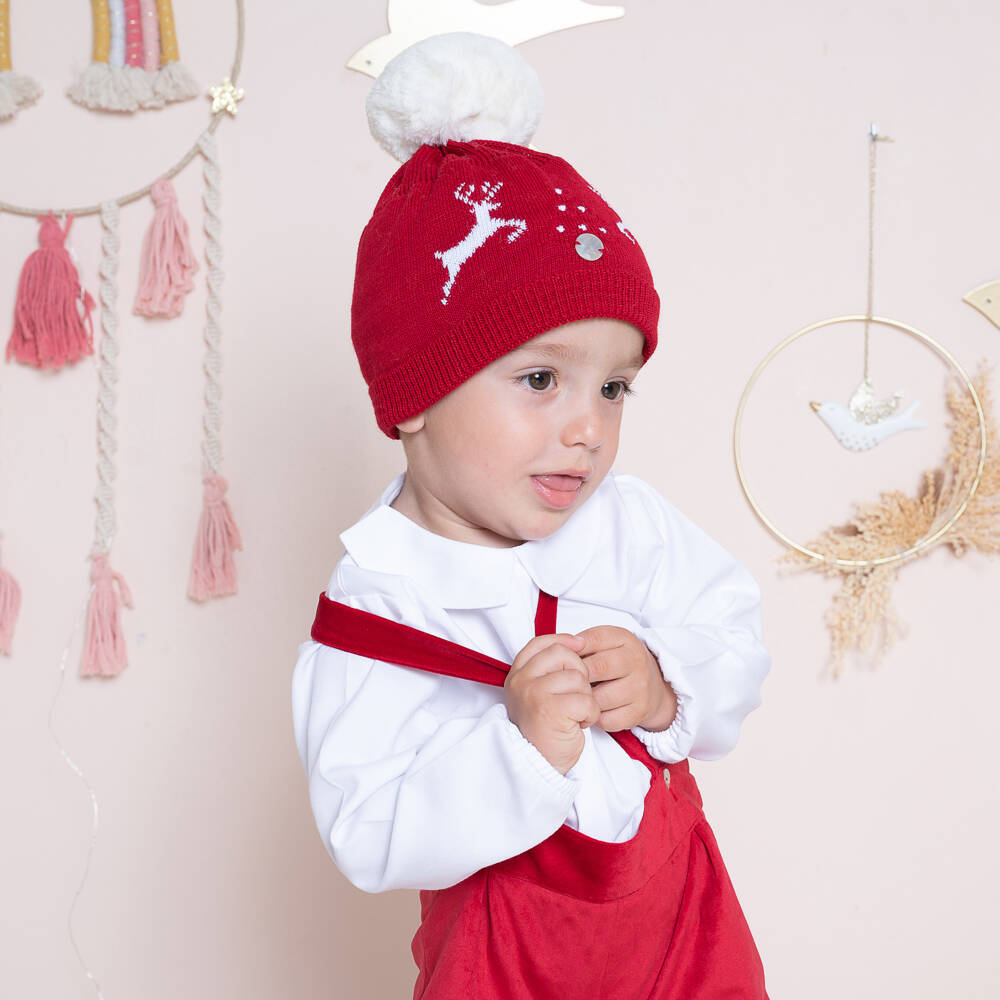 Artesanía Granlei-Boys Red Cotton Velvet Shorts Set | Childrensalon Outlet