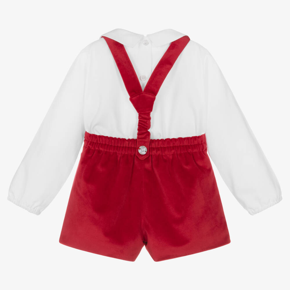 Artesanía Granlei-Boys Red Cotton Velvet Shorts Set | Childrensalon Outlet