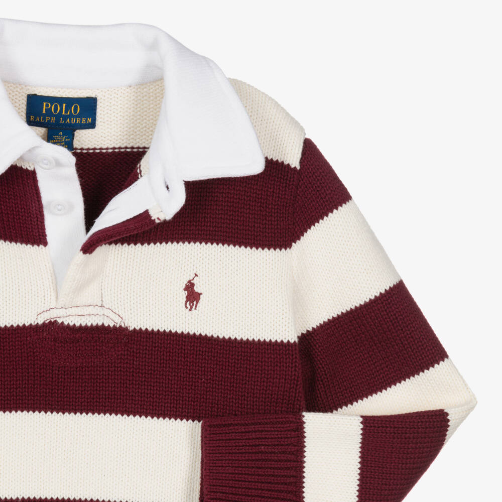 Ralph Lauren-Boys Red & Ivory Stripe Cotton Knit Rugby Sweater | Childrensalon Outlet