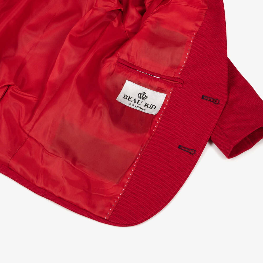 Beau KiD-Boys Red & Navy Blue Cotton Suit with Belt & Bow Tie | Childrensalon Outlet