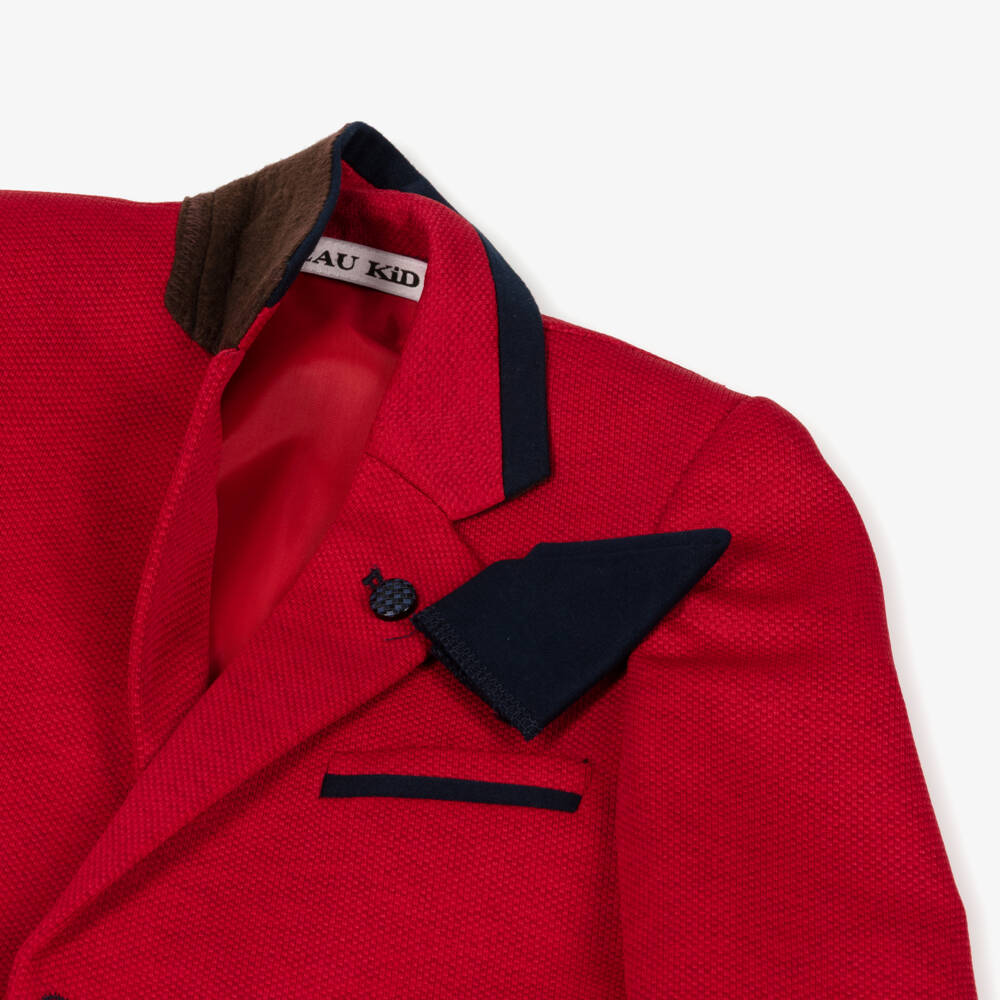 Beau KiD-Boys Red & Navy Blue Cotton Suit with Belt & Bow Tie | Childrensalon Outlet