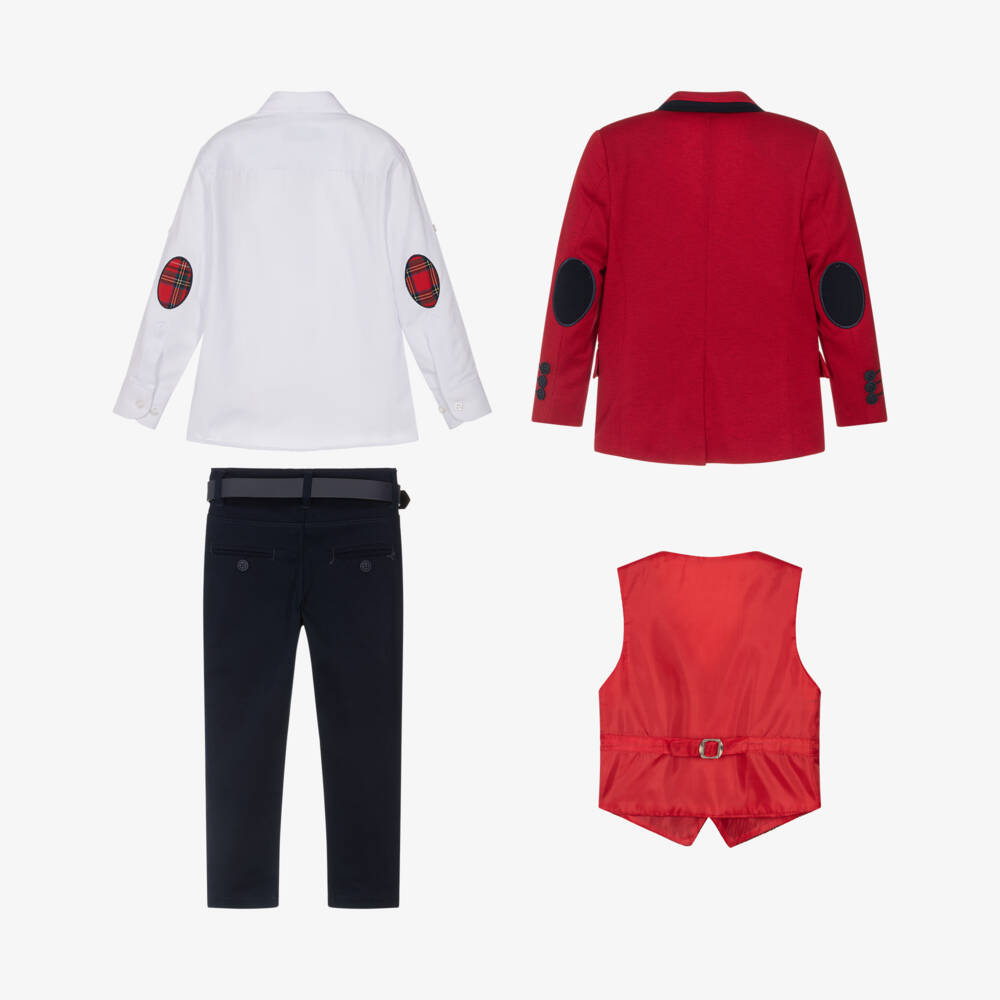 Beau KiD-Boys Red & Navy Blue Cotton Suit with Belt & Bow Tie | Childrensalon Outlet