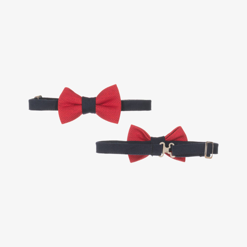 Beau KiD-Boys Red & Navy Blue Cotton Suit with Belt & Bow Tie | Childrensalon Outlet