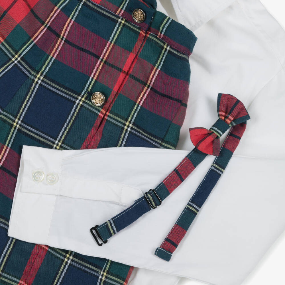 Kidiwi-Boys Red Tartan Cotton Shorts Set with Bow Tie | Childrensalon Outlet