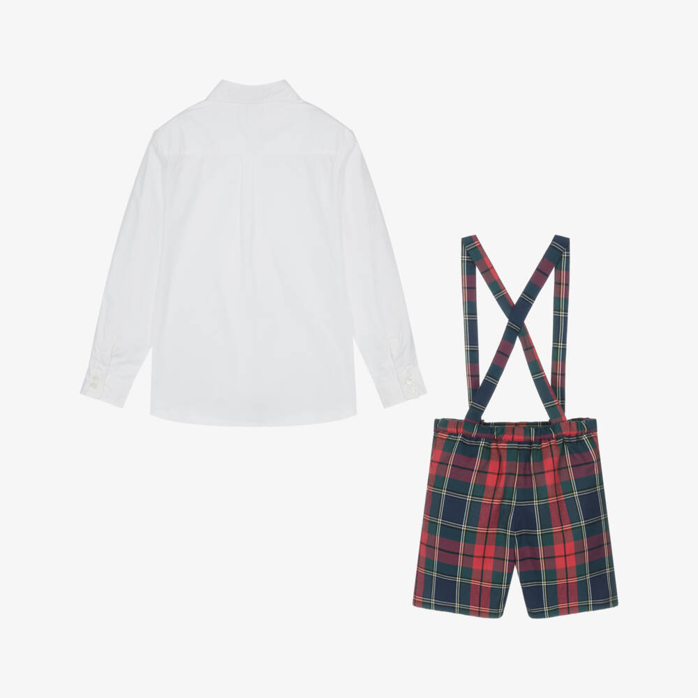 Kidiwi-Boys Red Tartan Cotton Shorts Set with Bow Tie | Childrensalon Outlet