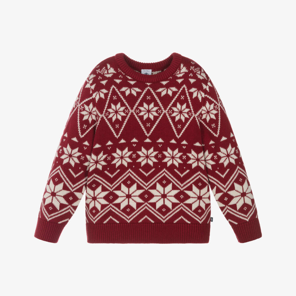 Petit Bateau-Boys Red Wool & Cotton Knit Festive Fair Isle Sweater | Childrensalon Outlet