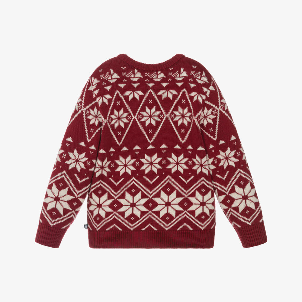Petit Bateau-Boys Red Wool & Cotton Knit Festive Fair Isle Sweater | Childrensalon Outlet