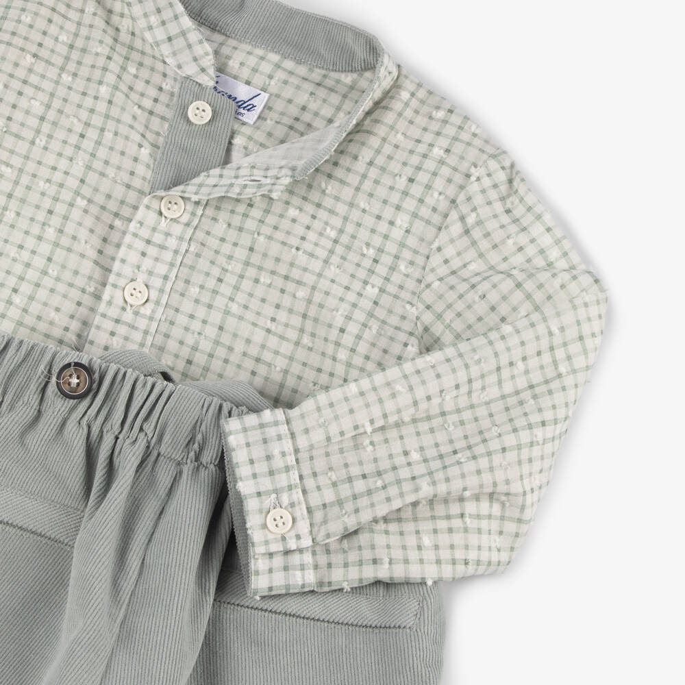 Miranda-Boys Sage Green Needlecord Shorts Set | Childrensalon Outlet