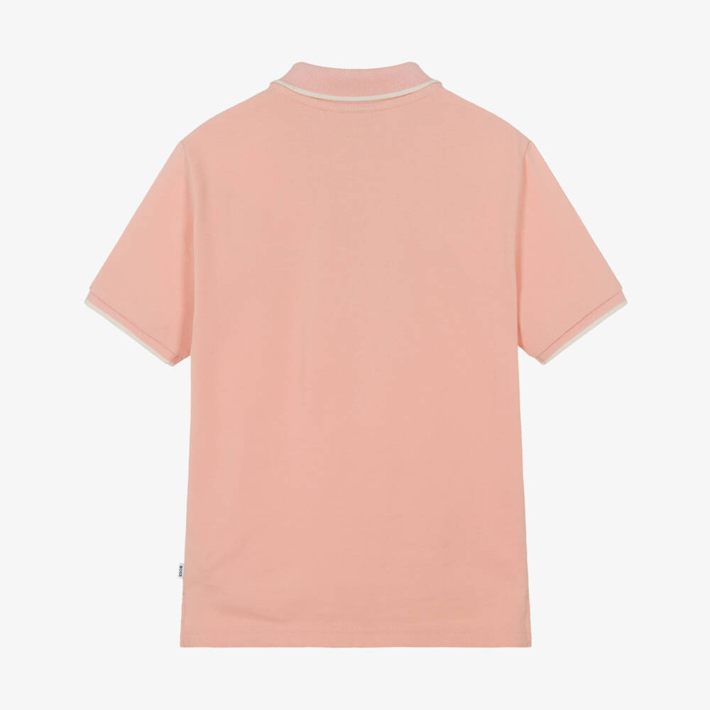 BOSS-Boys Salmon Pink Cotton Polo Shirt | Childrensalon Outlet