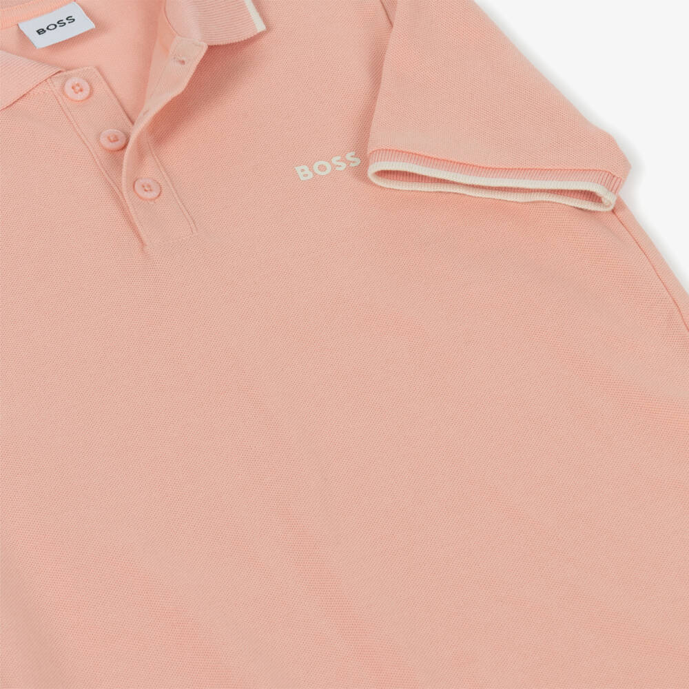 BOSS-Boys Salmon Pink Cotton Polo Shirt | Childrensalon Outlet
