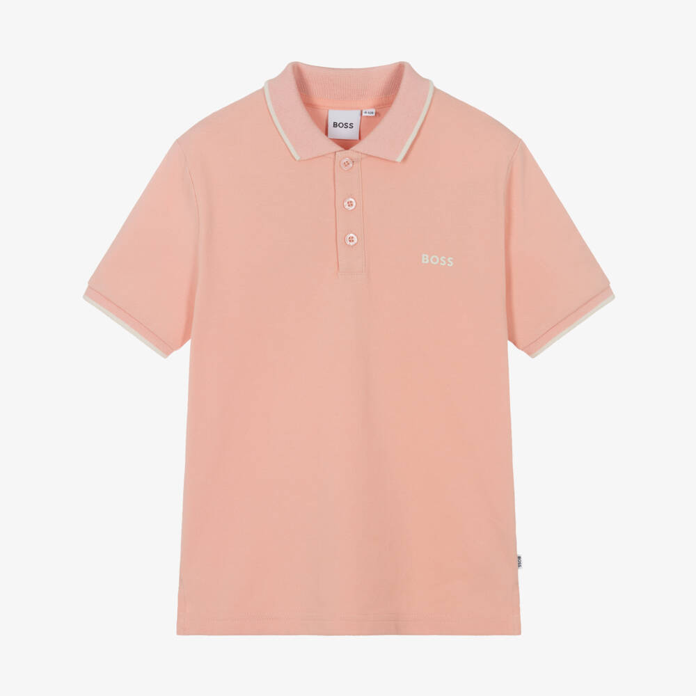 BOSS-Boys Salmon Pink Cotton Polo Shirt | Childrensalon Outlet