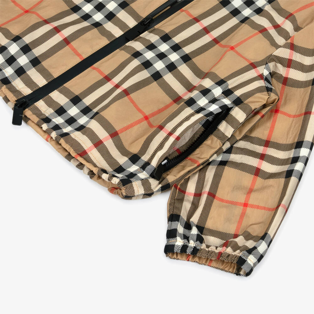 Burberry-Boys Sand Beige Burberry Check Nylon Jacket | Childrensalon Outlet