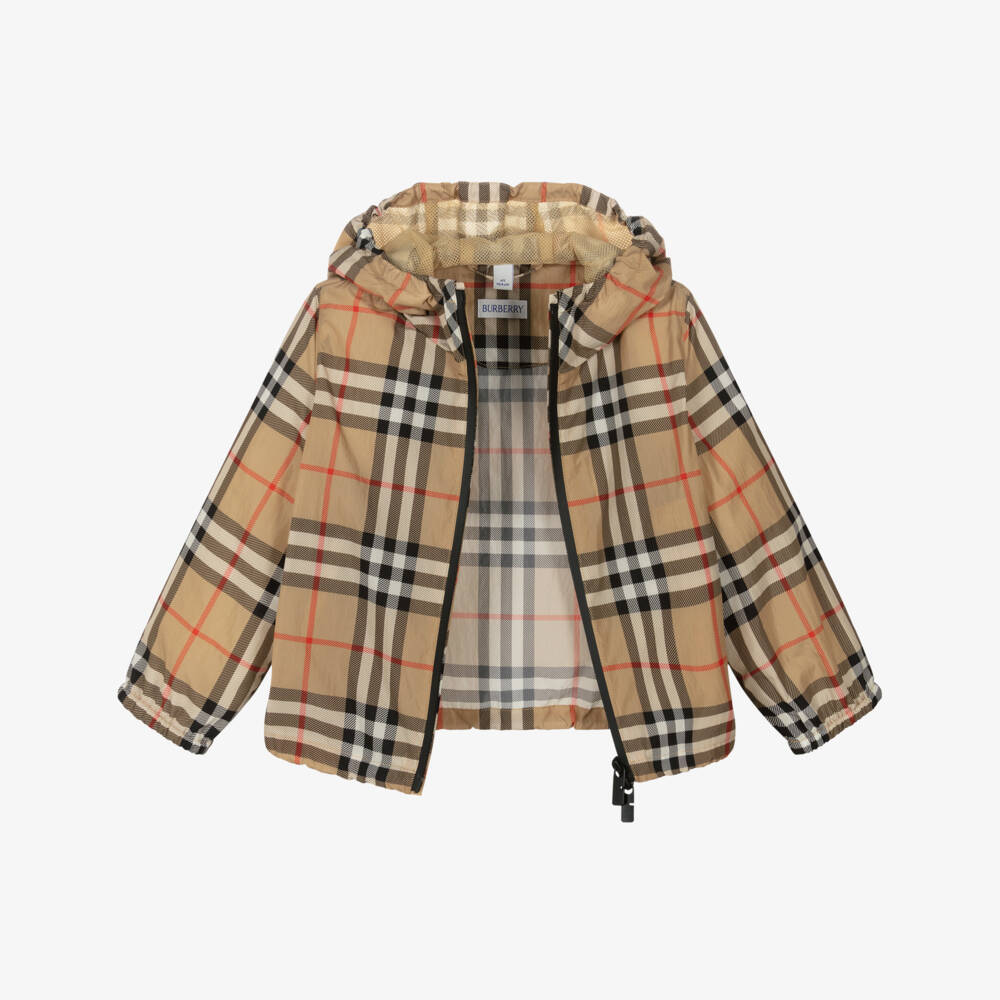 Burberry-Boys Sand Beige Burberry Check Nylon Jacket | Childrensalon Outlet