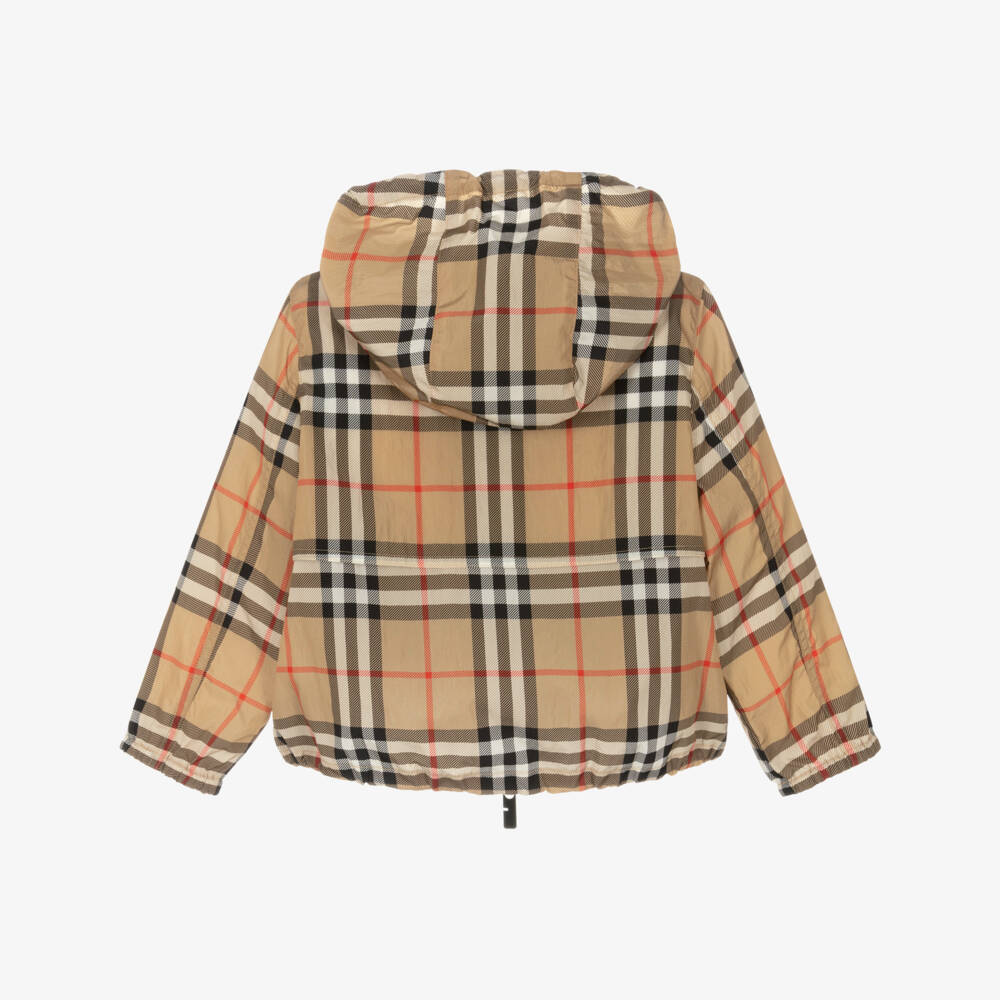 Burberry-Boys Sand Beige Burberry Check Nylon Jacket | Childrensalon Outlet