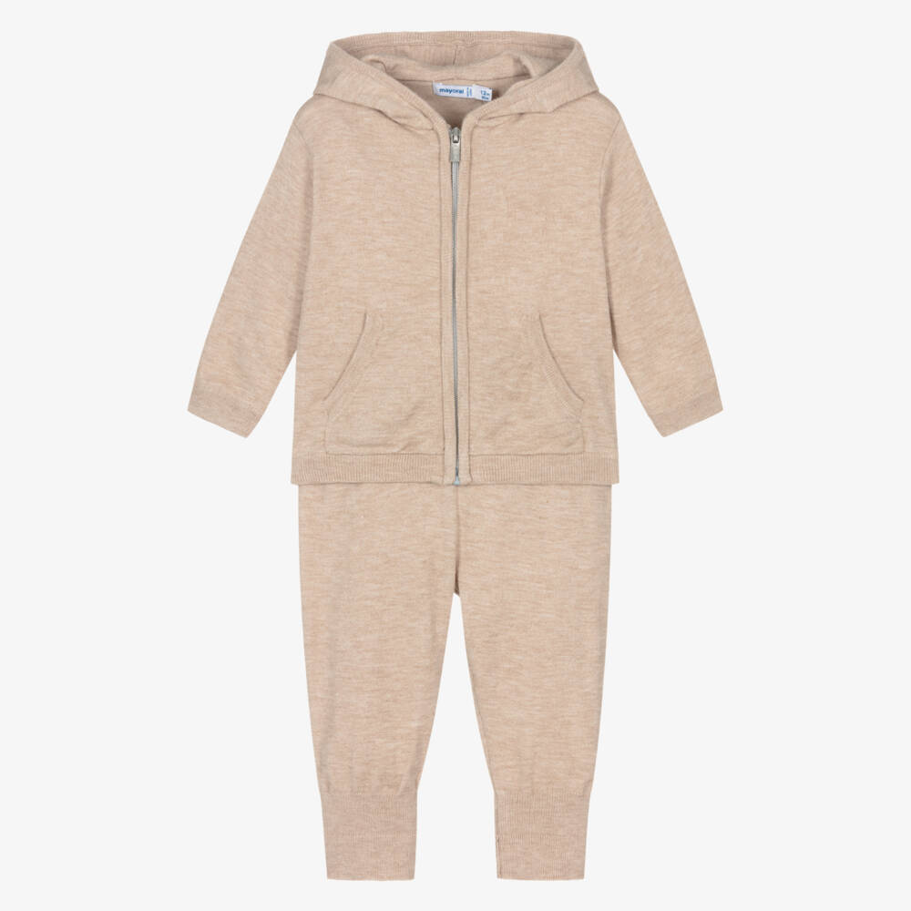 Mayoral-Boys Sandy Beige Knitted Tracksuit | Childrensalon Outlet
