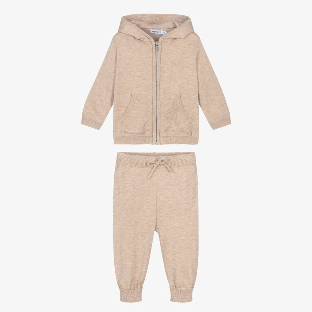 Mayoral-Boys Sandy Beige Knitted Tracksuit | Childrensalon Outlet