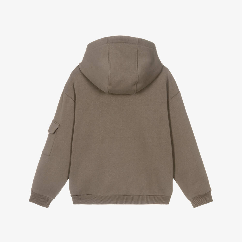 Mayoral Nukutavake-Boys Taupe Zipped Pocket Jersey Hoodie | Childrensalon Outlet