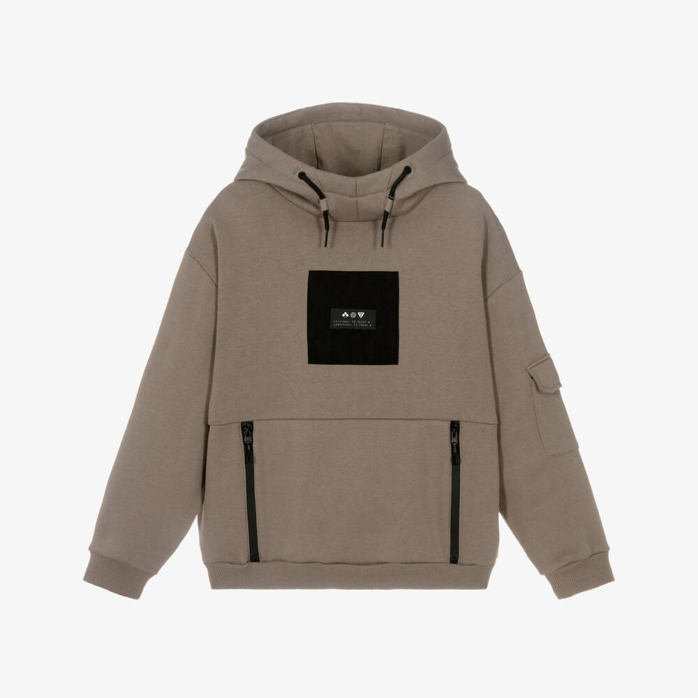 Mayoral Nukutavake-Boys Taupe Zipped Pocket Jersey Hoodie | Childrensalon Outlet