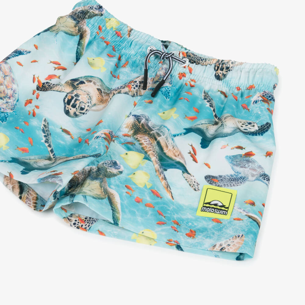 Molo-Boys Turquoise Blue Turtle Print Swim Shorts (UPF50+) | Childrensalon Outlet