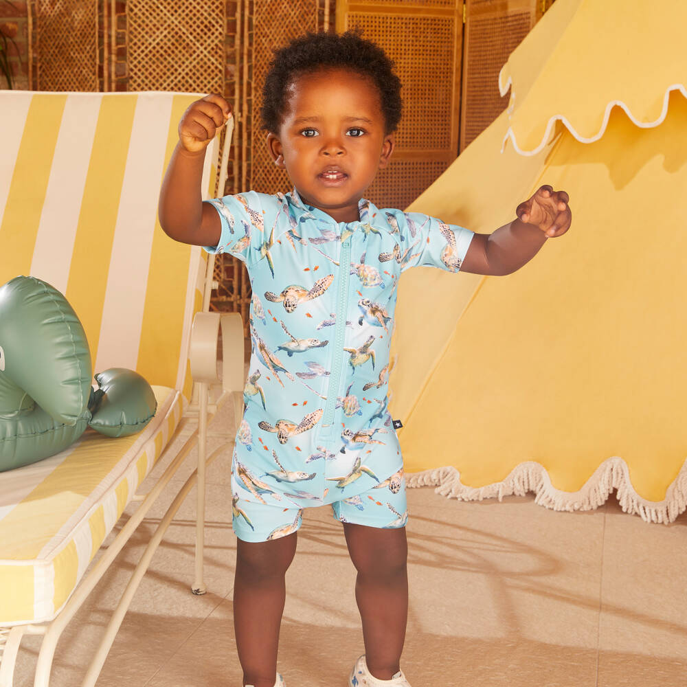 Molo-Boys Turquoise Blue Turtles Sun Suit (UPF50+) | Childrensalon Outlet