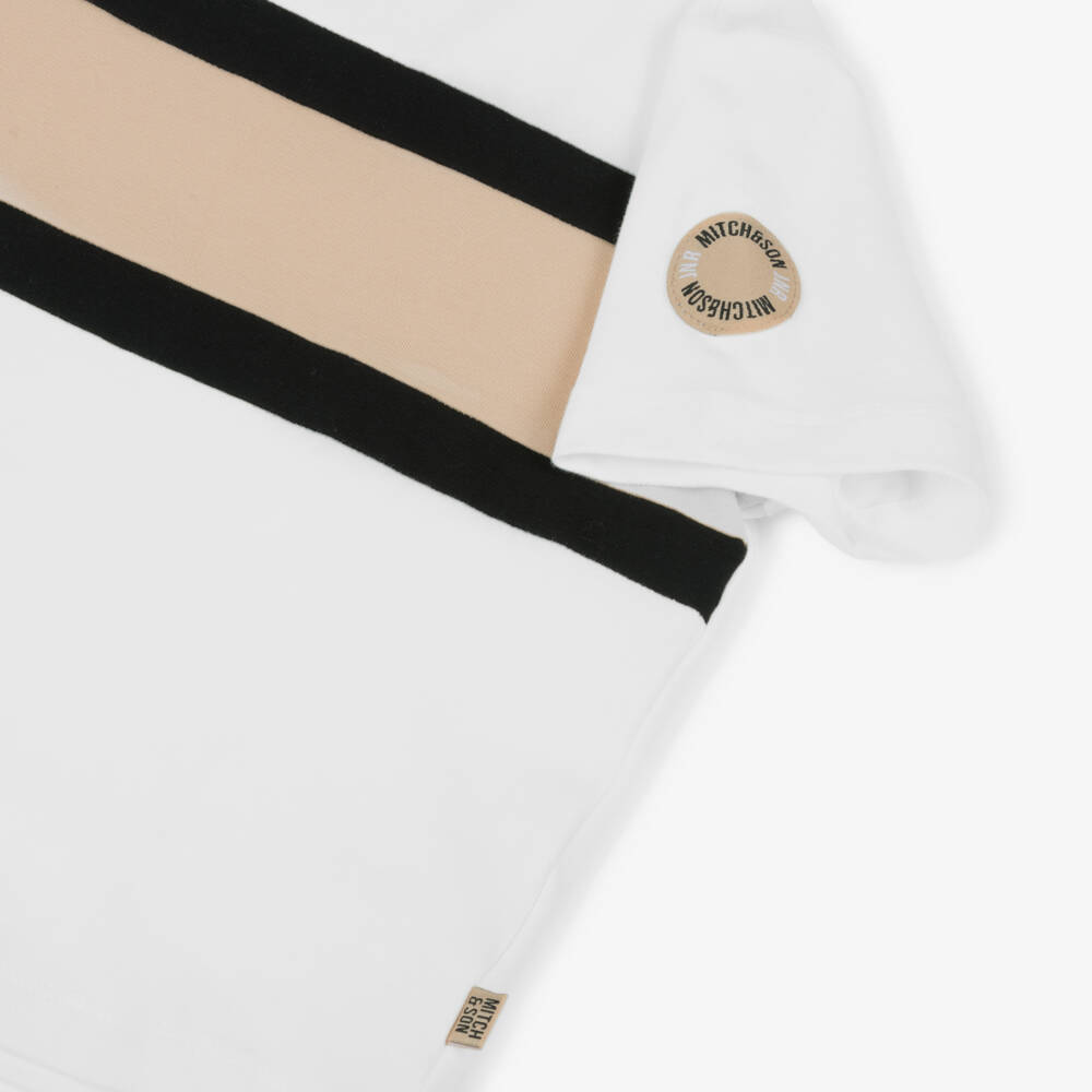 Mitch & Son-تيشيرت مخطط أبيض وبيج للأولاد | Childrensalon Outlet