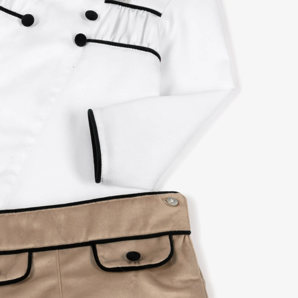 Foque-Boys White & Beige Velvet Shorts Set | Childrensalon Outlet