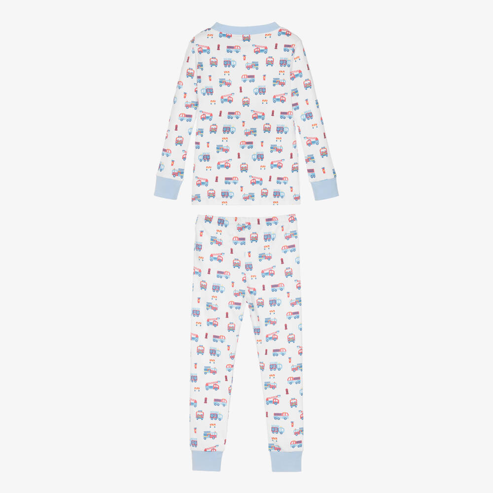 Kissy Kissy-Boys White & Blue Cotton Fight The Fire Pyjamas | Childrensalon Outlet