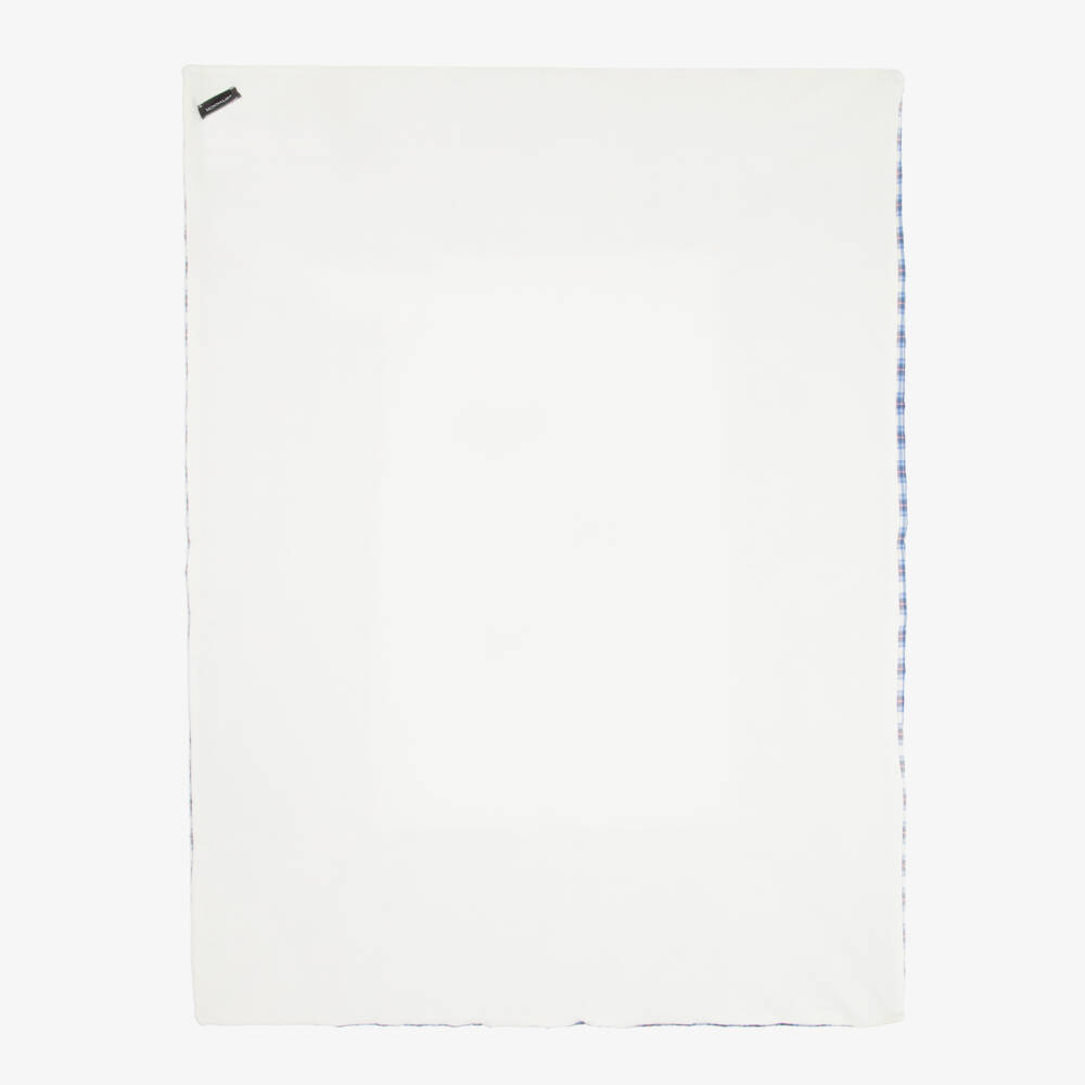 Monnalisa-Boys White & Blue Cotton Padded Racing Car Blanket (90cm) | Childrensalon Outlet