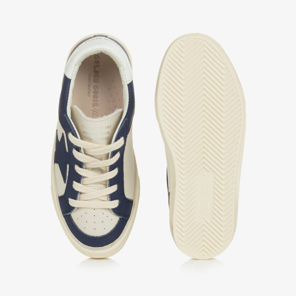 Golden Goose-Boys White & Blue Leather May Trainers | Childrensalon Outlet