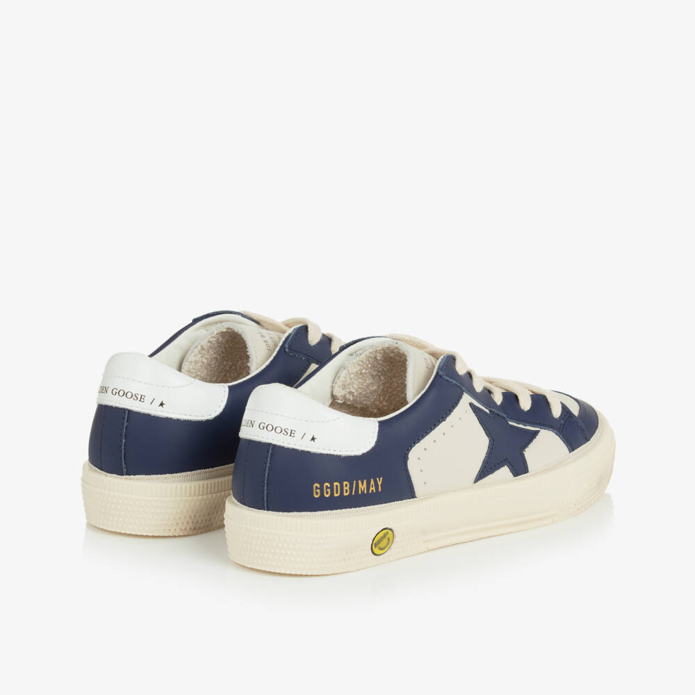 Golden Goose-Boys White & Blue Leather May Trainers | Childrensalon Outlet