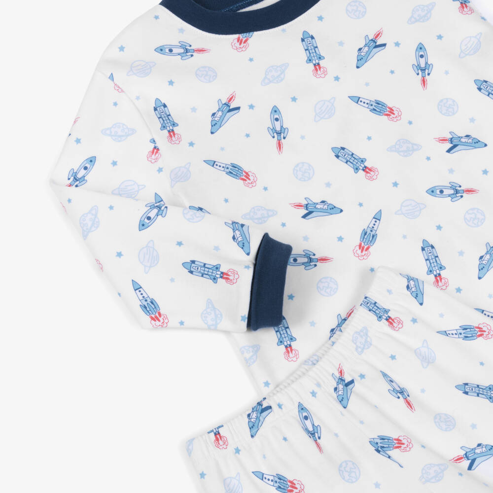 Kissy Kissy-Boys White & Blue Pima Cotton Space Voyage Pyjamas | Childrensalon Outlet