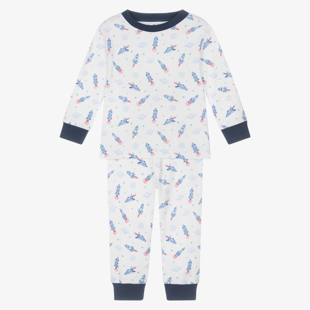 Kissy Kissy-Boys White & Blue Pima Cotton Space Voyage Pyjamas | Childrensalon Outlet