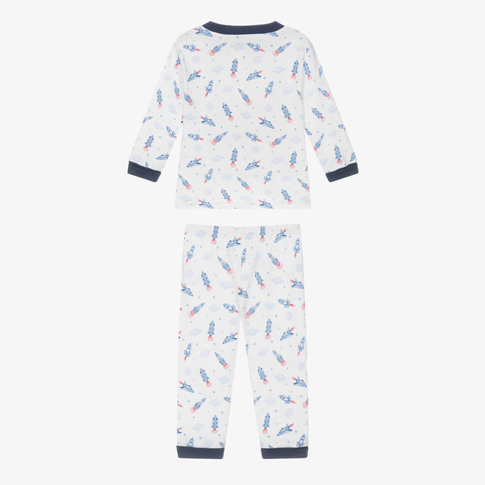 Kissy Kissy-Boys White & Blue Pima Cotton Space Voyage Pyjamas | Childrensalon Outlet