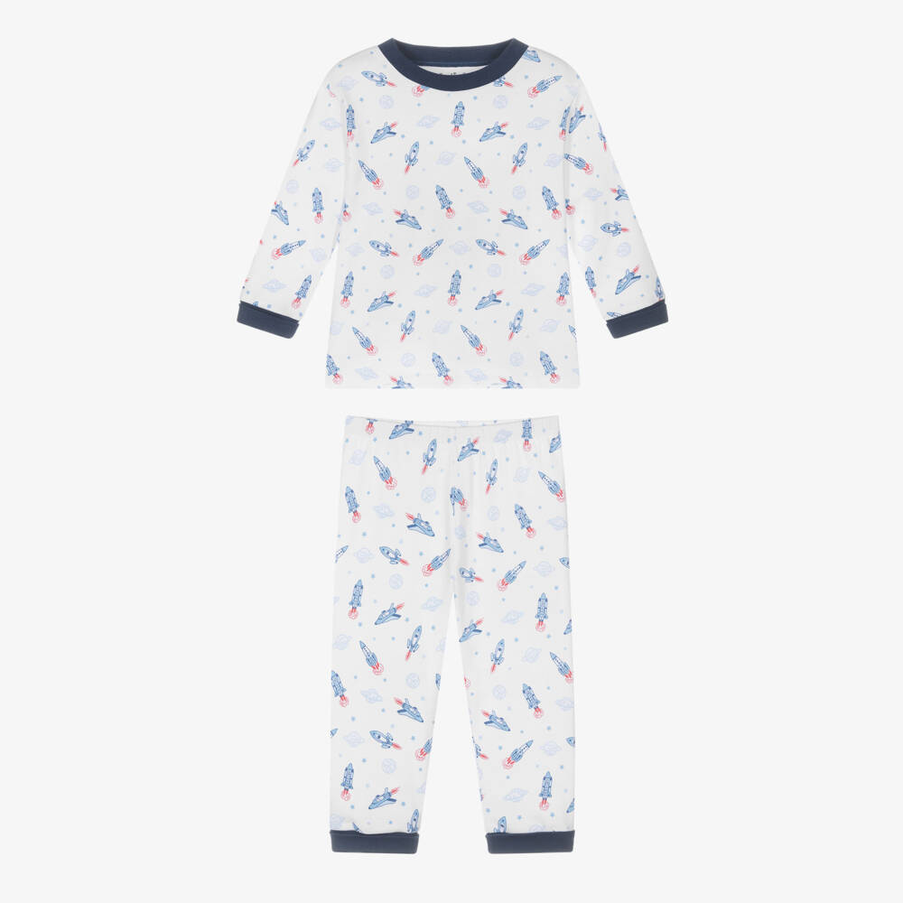 Kissy Kissy-Boys White & Blue Pima Cotton Space Voyage Pyjamas | Childrensalon Outlet