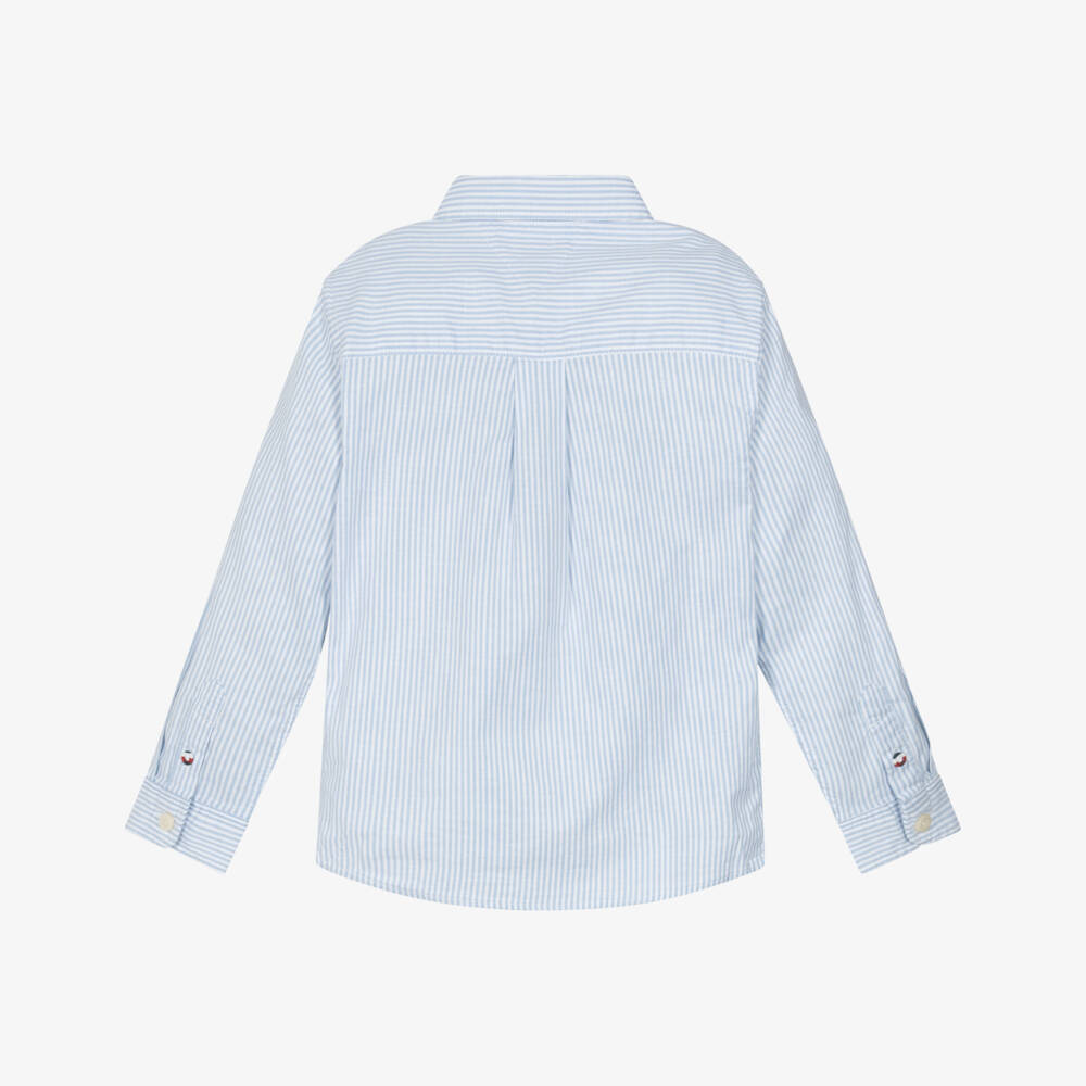 Tommy Hilfiger-Boys White & Blue Stripe Cotton Shirt | Childrensalon Outlet