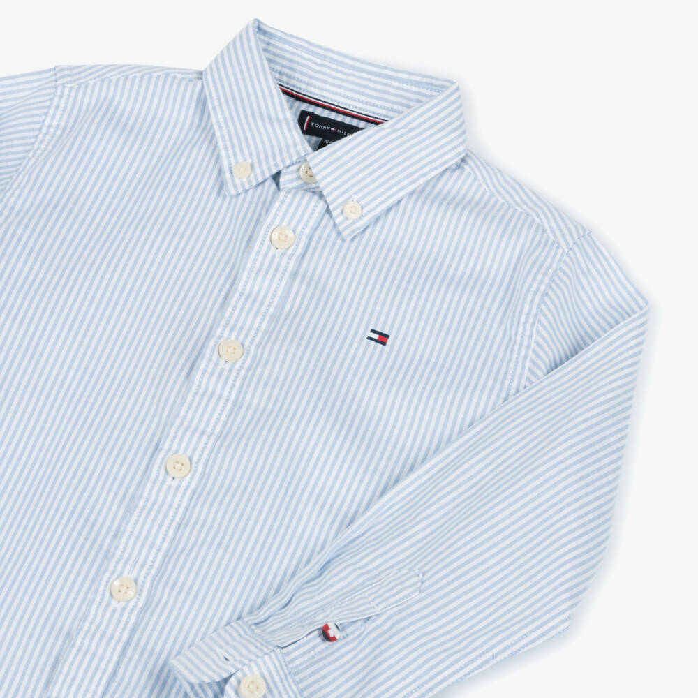 Tommy Hilfiger-Boys White & Blue Stripe Cotton Shirt | Childrensalon Outlet