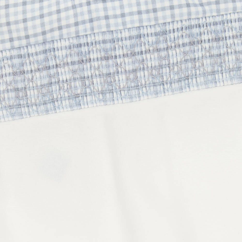 Laranjinha-Boys White & Blue Velour Babygrow with Smocking | Childrensalon Outlet