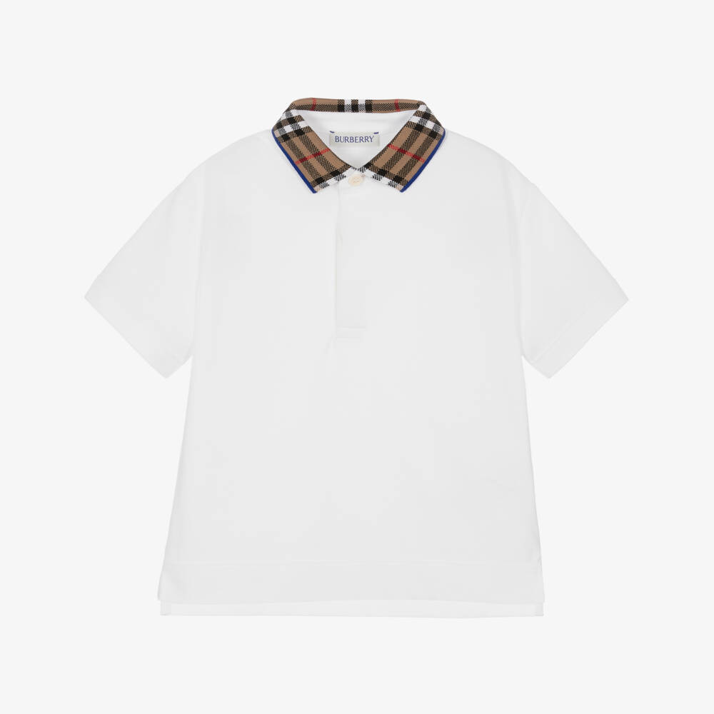 Burberry-Boys White Check Polo Shirt | Childrensalon Outlet