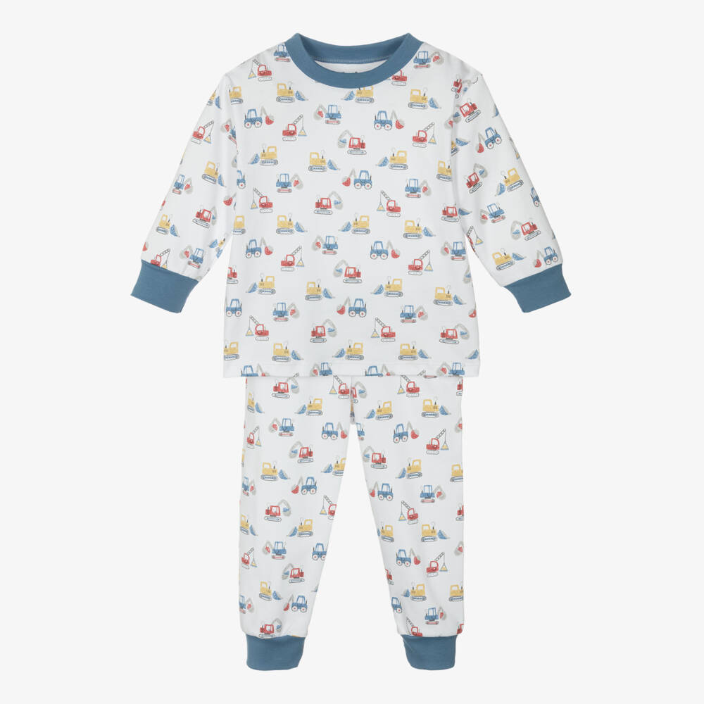 Kissy Kissy-Boys White Construction Diggers Cotton Pyjamas | Childrensalon Outlet