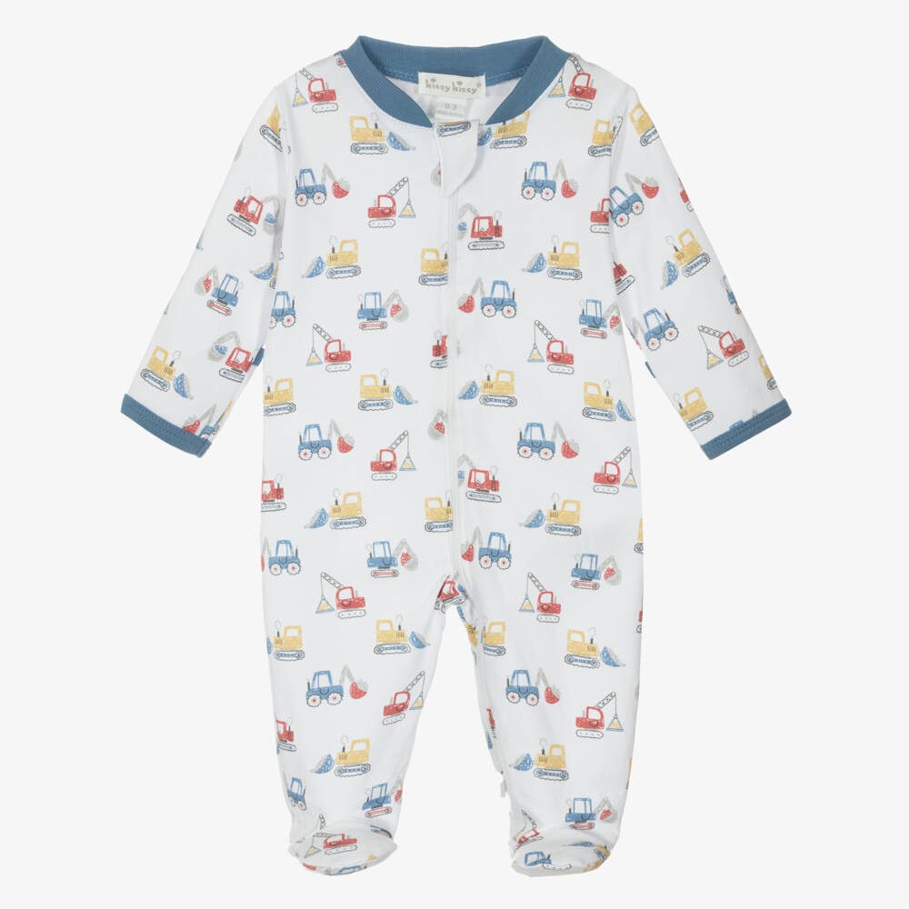 Kissy Kissy-Boys White Construction Print Babygrow | Childrensalon Outlet