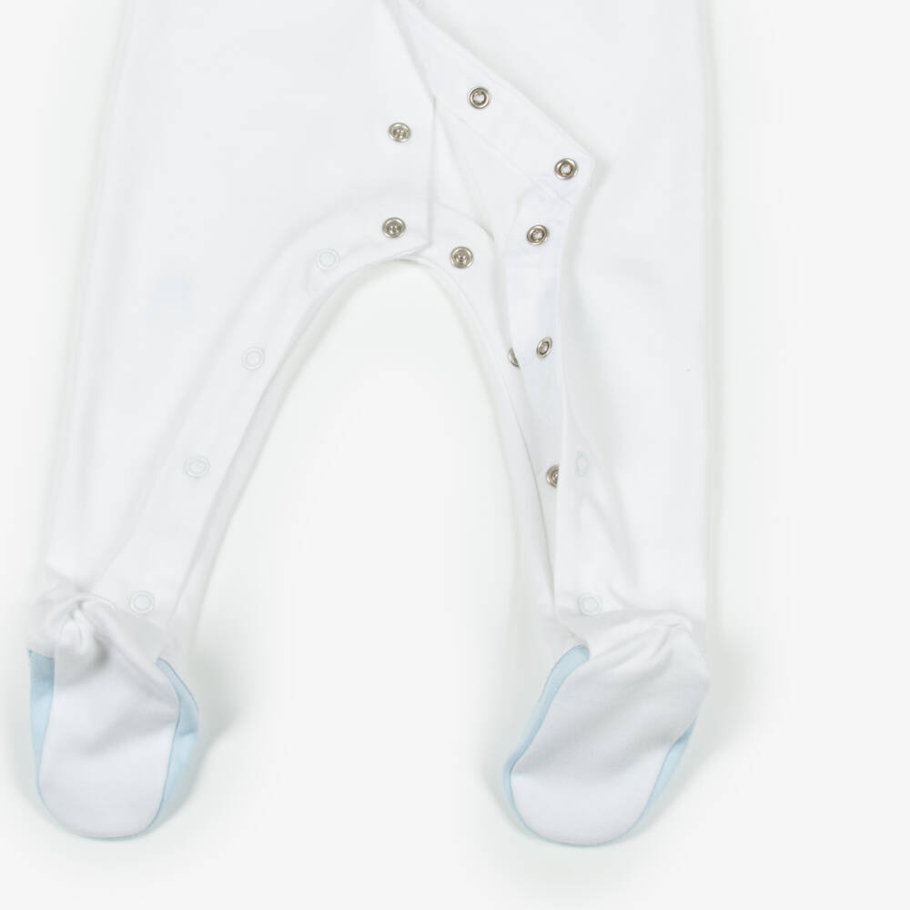 Emile et Rose-Boys White Cotton Babygrow with Blue Bear Embroidery | Childrensalon Outlet
