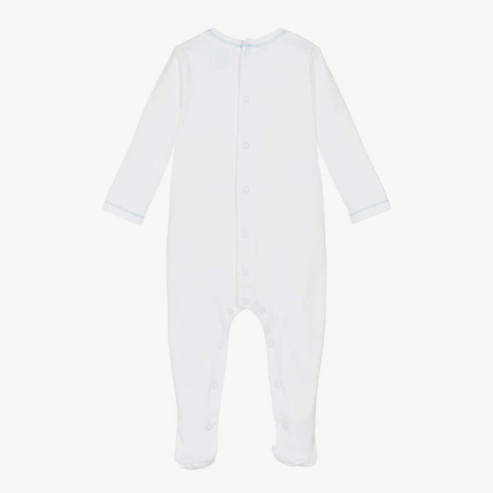Emile et Rose-Boys White Cotton Babygrow with Blue Bear Embroidery | Childrensalon Outlet