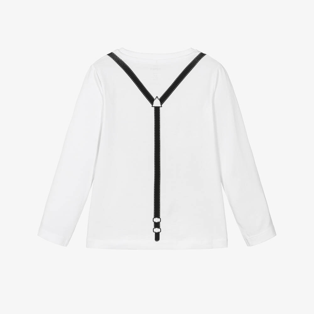 NAME IT-Boys White Cotton Bow Tie & Braces Print Top | Childrensalon Outlet