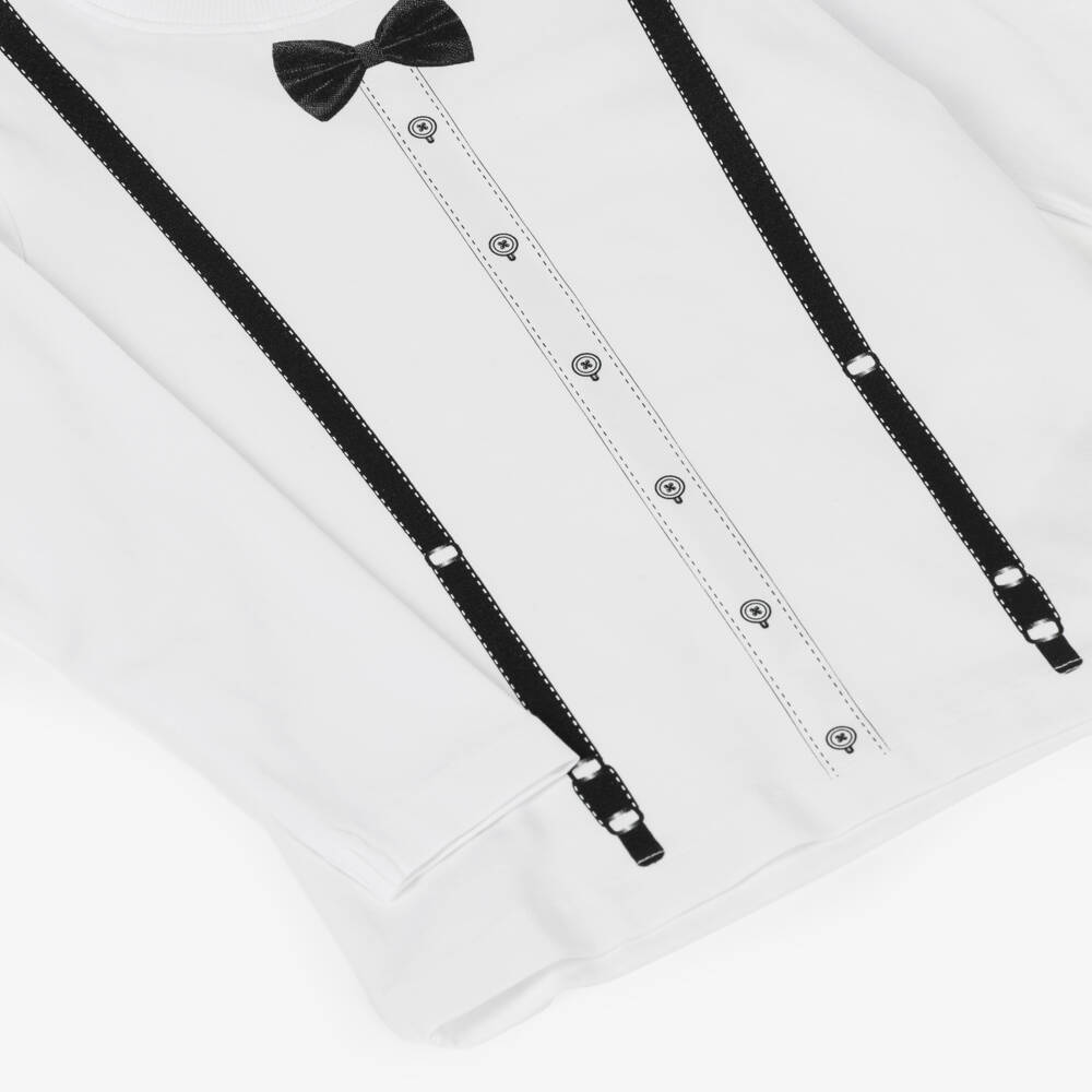 NAME IT-Boys White Cotton Bow Tie & Braces Print Top | Childrensalon Outlet