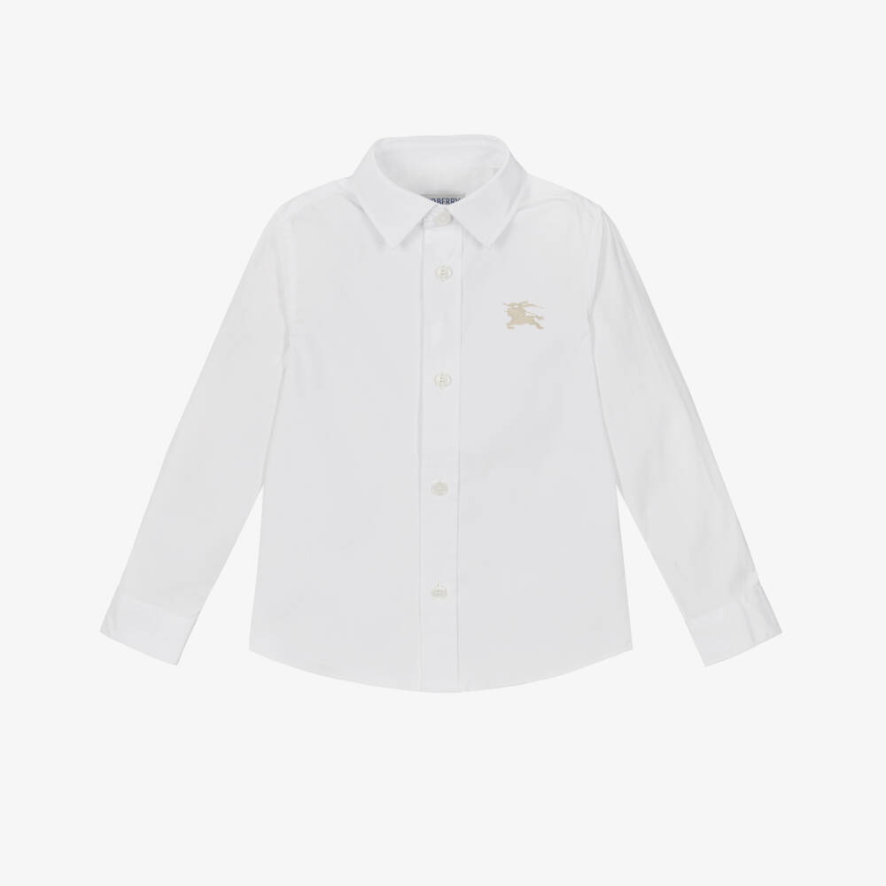 Burberry-Boys White Cotton EKD Logo Shirt | Childrensalon Outlet
