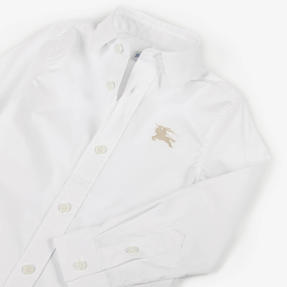 Burberry-Boys White Cotton EKD Logo Shirt | Childrensalon Outlet