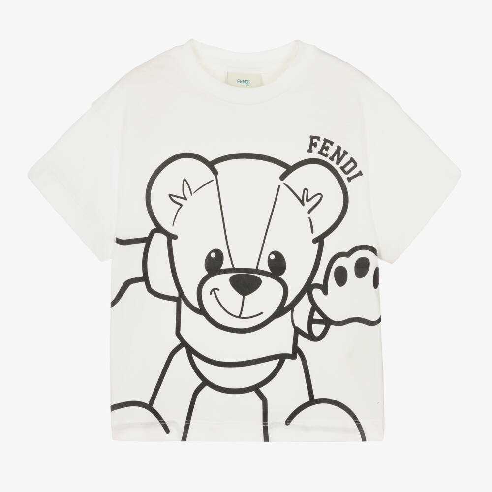 Fendi-Boys White Cotton Fendi Bear T-Shirt | Childrensalon Outlet